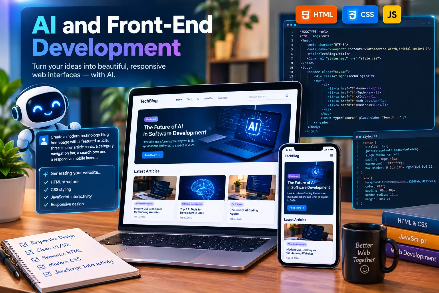AI and front-end development with HTML CSS and JavaScript