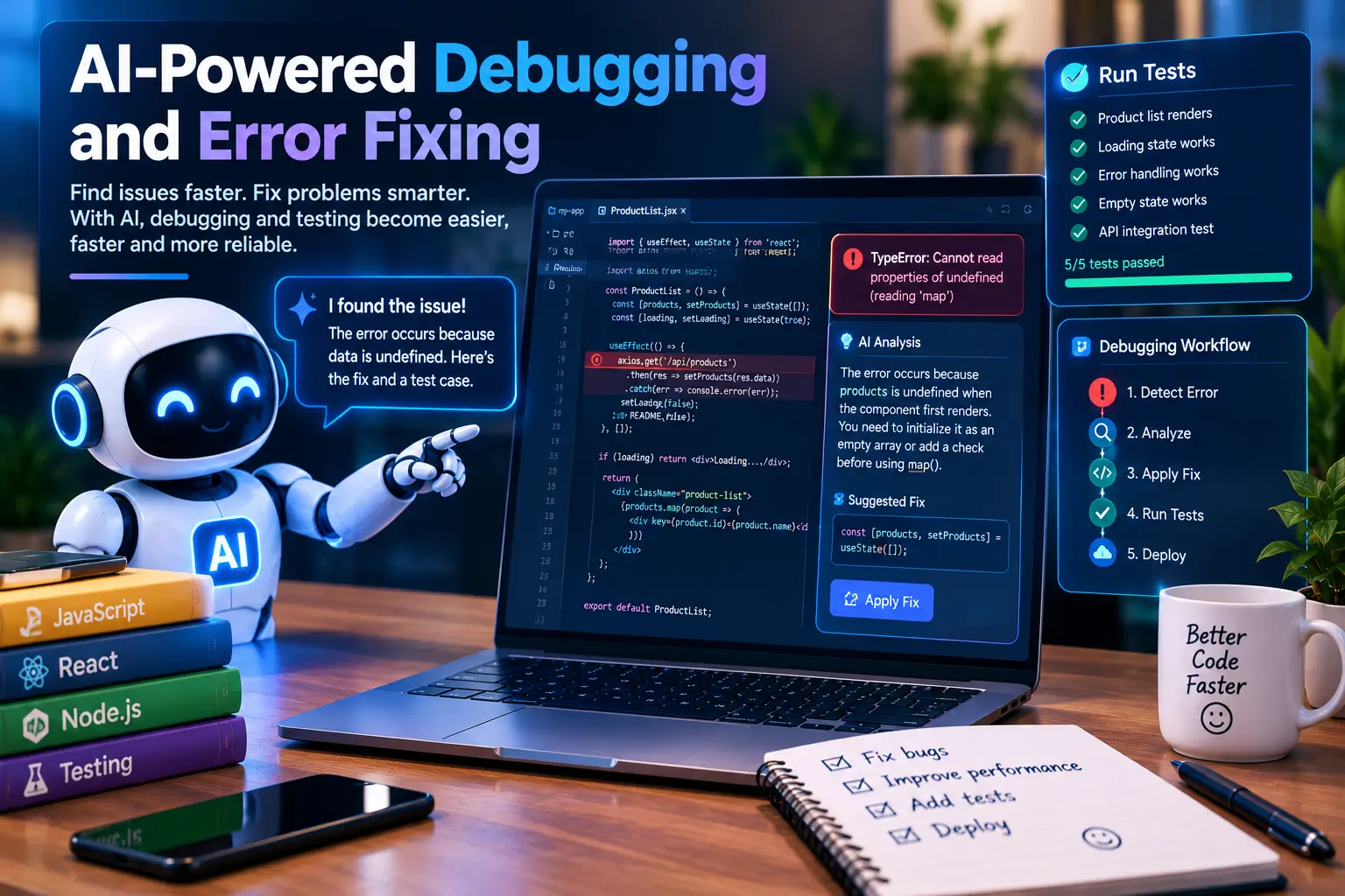 AI-powered debugging and automated software testing