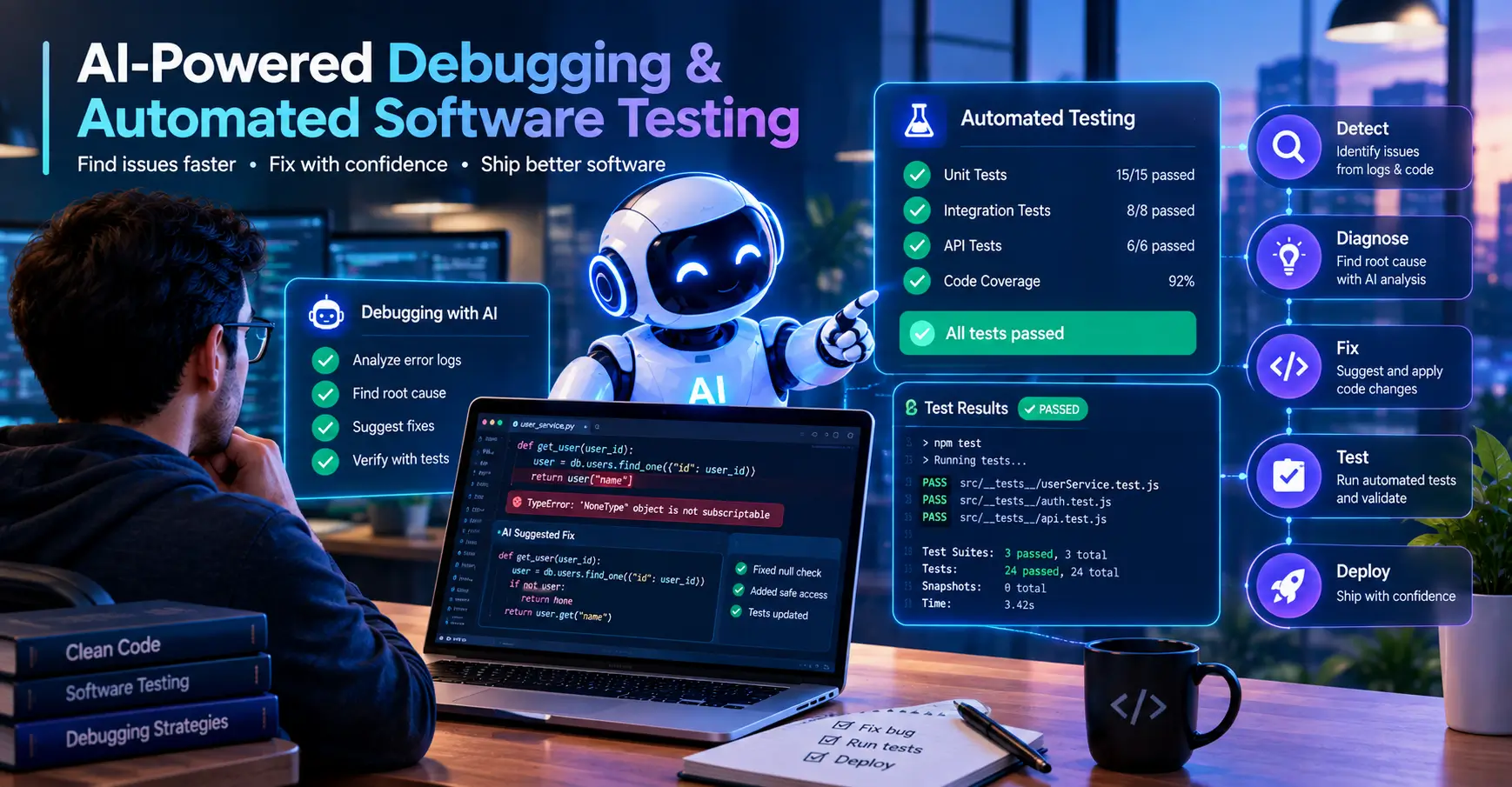 AI-powered debugging and automated software testing