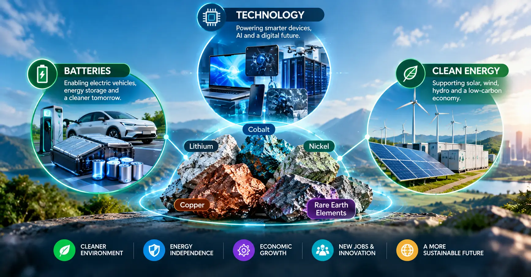 Critical minerals connected to batteries, technology and clean energy