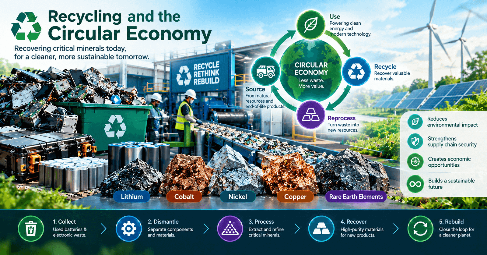 Critical minerals recovered through battery and electronics recycling