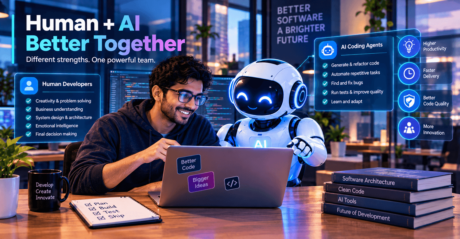 Human developers collaborating with AI coding agents in software development