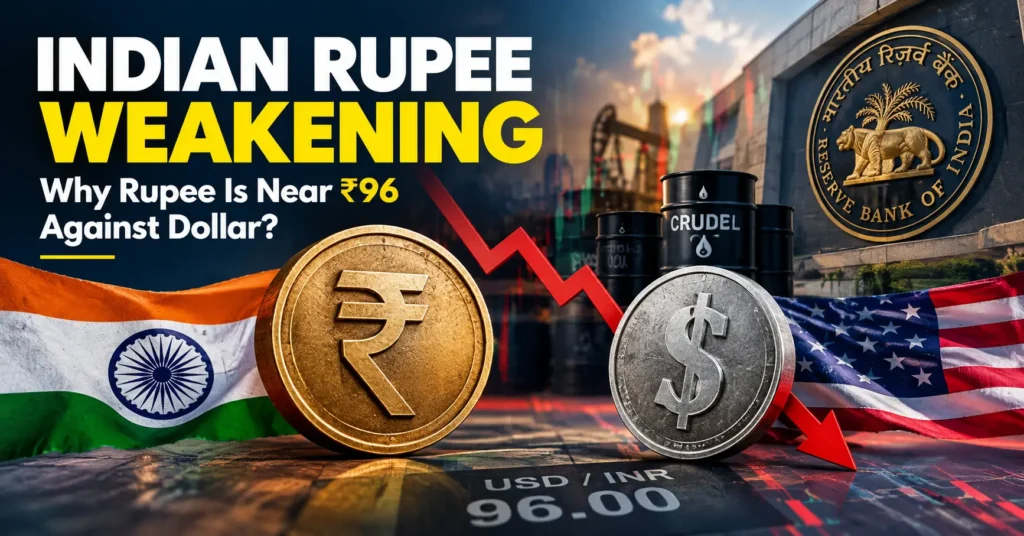 Indian rupee weakening near ₹96 against US dollar