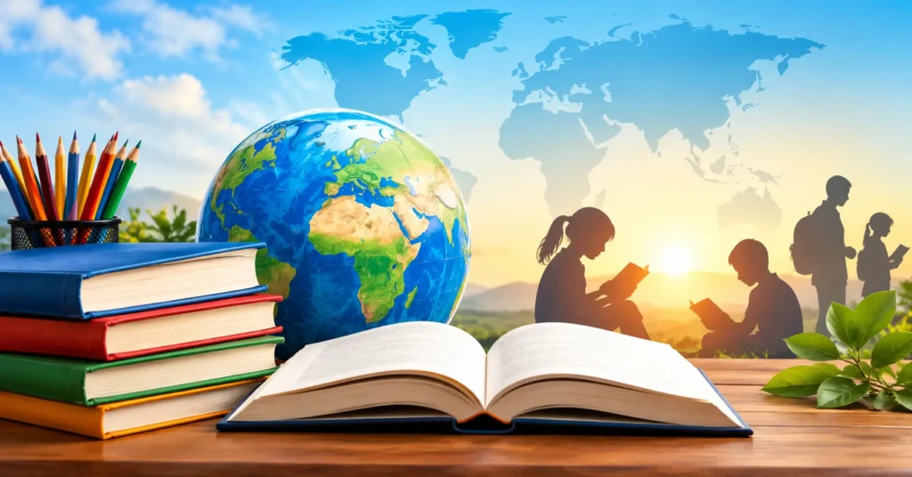 International Literacy Day 2026 books globe and students reading