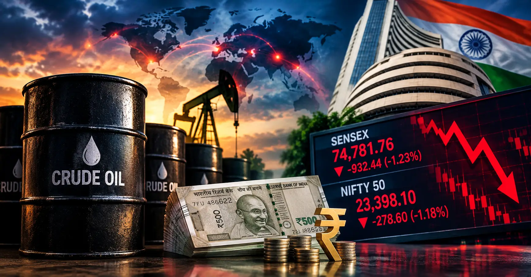 Sensex Nifty Today crude oil and global market pressure